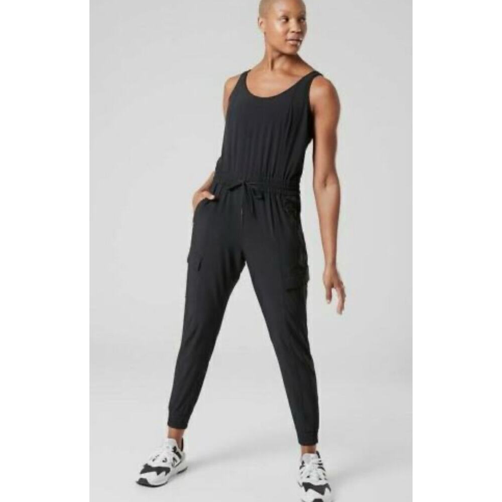 Athleta Black Unbound Jumpsuit Travel Commute Black XL Casual Travel Lightweight